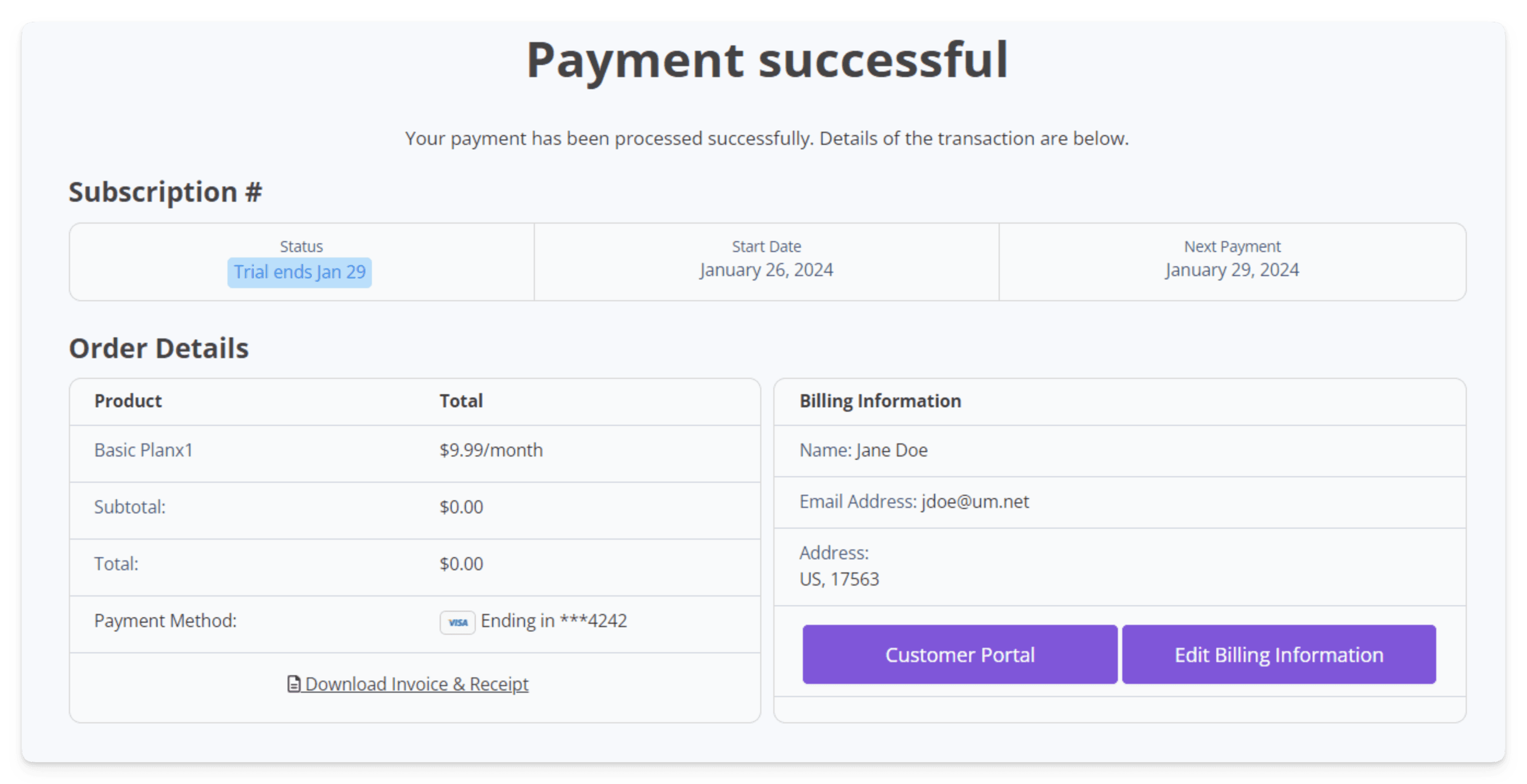 Generic Stripe payment confirmation screen